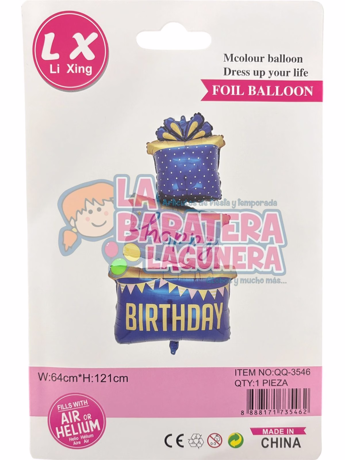 Globo "Happy birthday" Cuadrado con regalo
