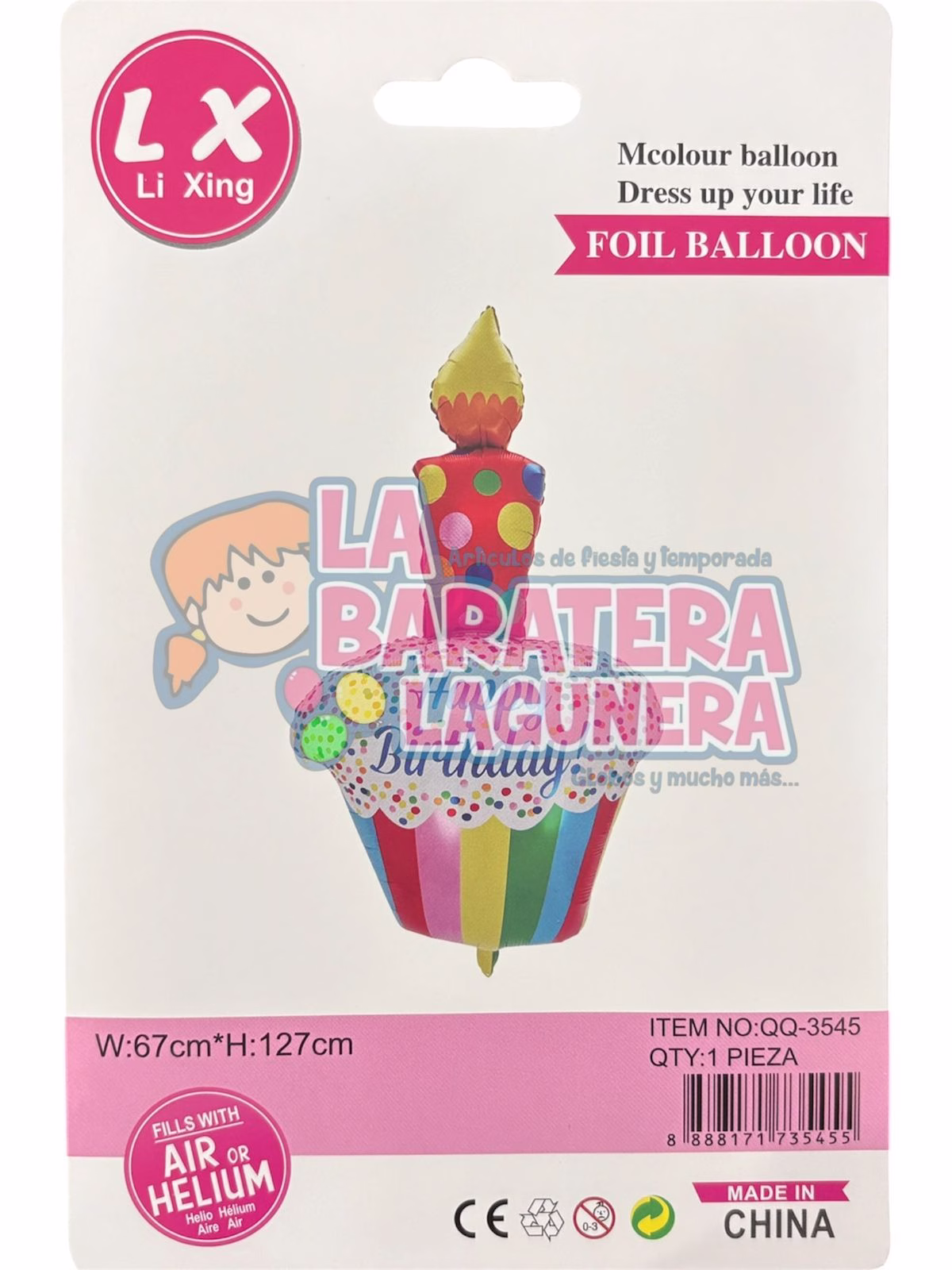 Globo "Happy Birthday" forma de Pastel con vela