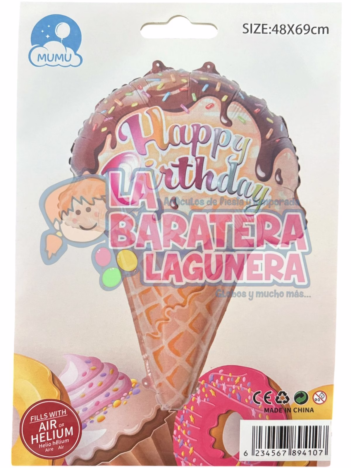 Globo “Happy birthday” forma de cono de nieve