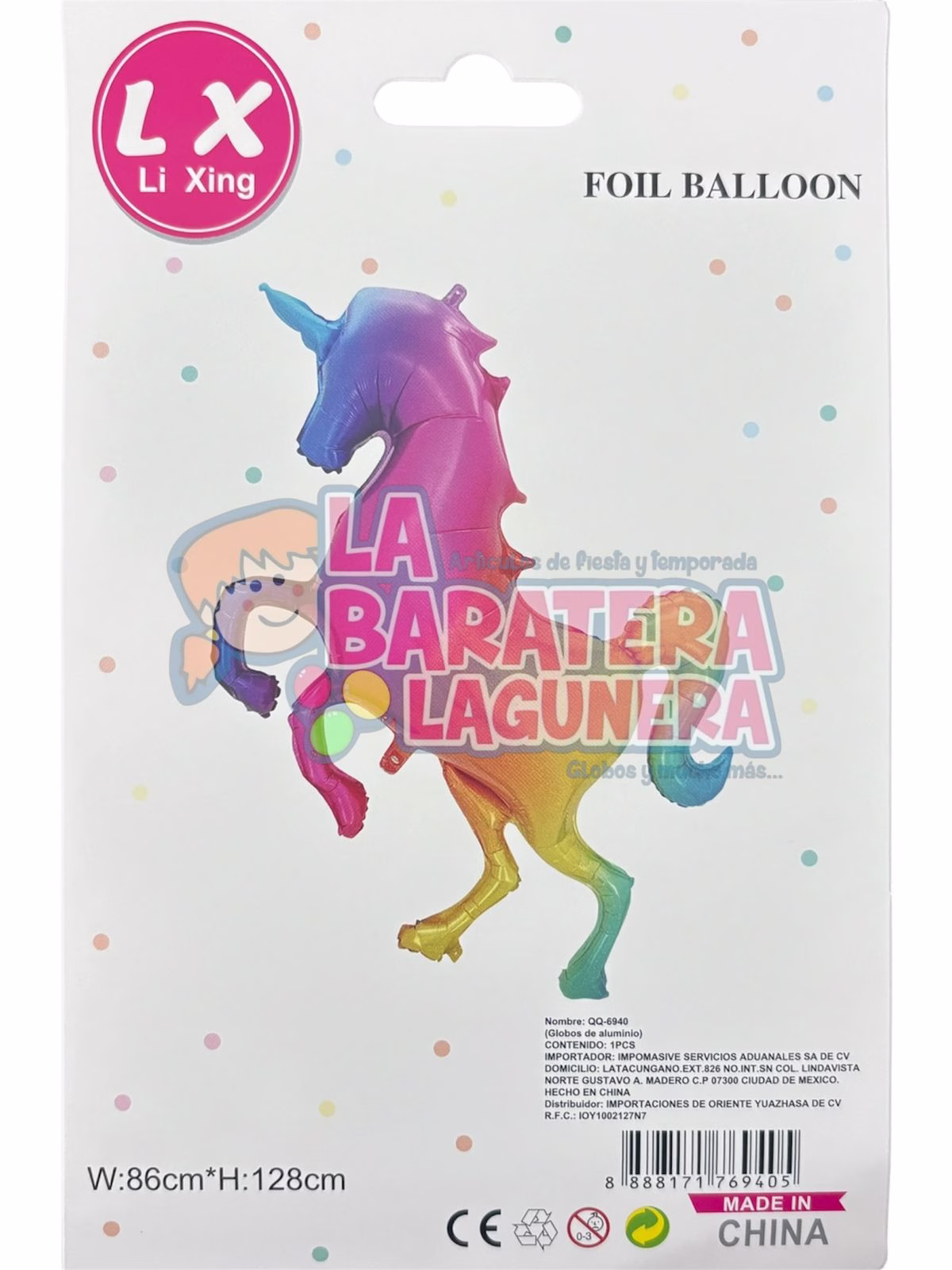 Globo metalico de unicornio de colores