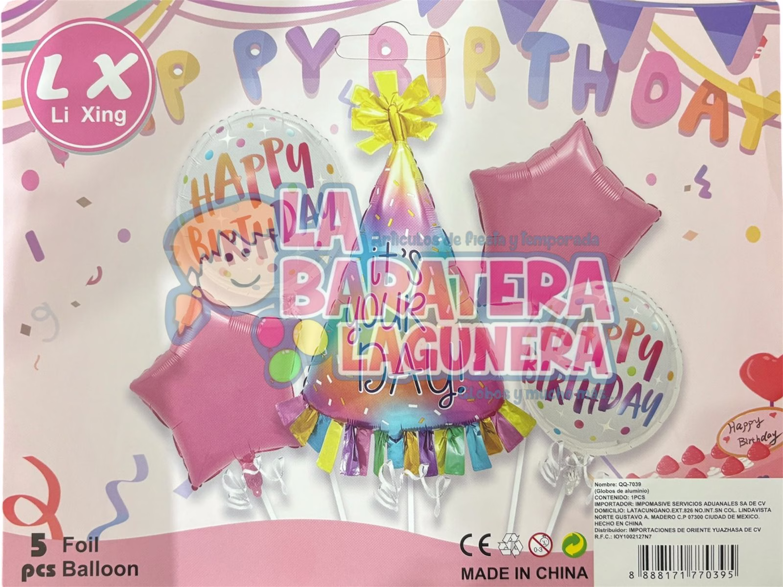Set de Globos Gorrito Feliz Cumpleaños