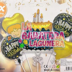 Set de Globos Pastel Dorado Feliz Cumpleaños