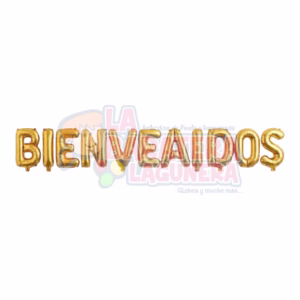 Globo de letras "Bienvenidos" dorado