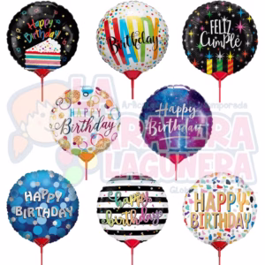 Globo de feliz cumpleaños de 10" con portaglobo paquete con 10 piezas