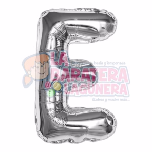 Globo metalico letra "E" plata tamaño 16"