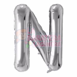 Globo metalico letra "N" plata tamaño 16"