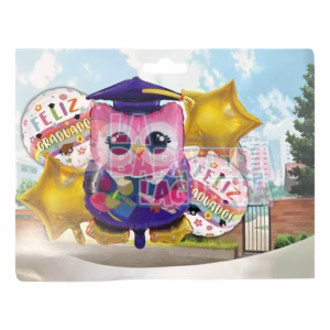 Set de 5 globos búho morado de graduación