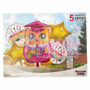 Set de 5 globos búho rosa de graduación